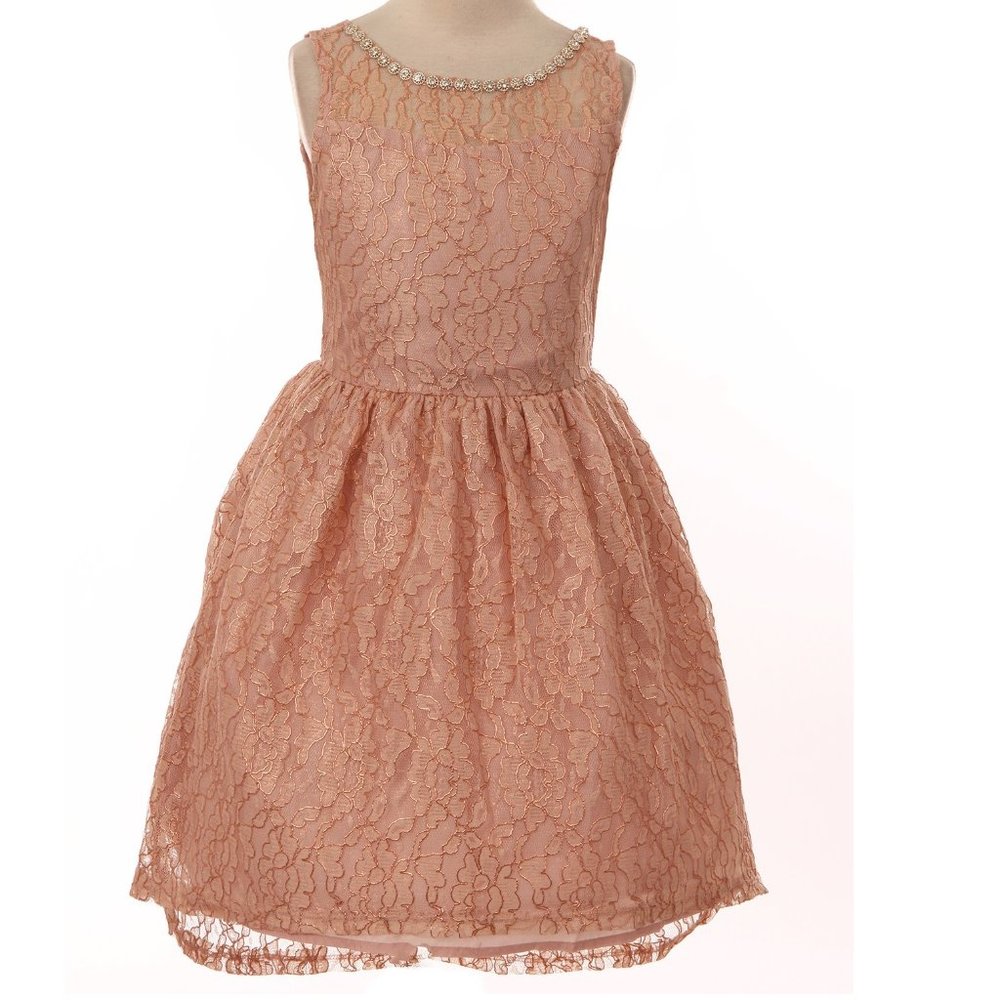 Big Girls Junior Girls Sleeveless Rhinestone Lace Wedding Flower Girl Dress